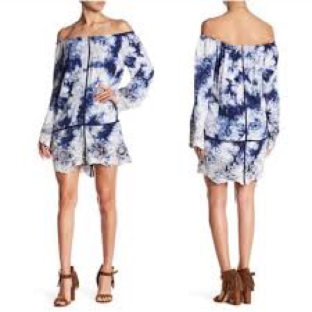 Romeo & Juliet Couture Tie Dye Off Shoulder Crochet Mini Dress in M